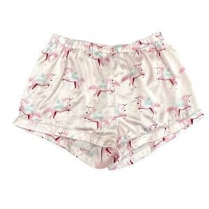 PrettyLittleThing Unicorn Satin Pajama Shorts in Pink, Size 14​​​